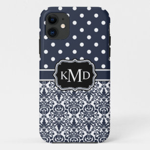title_seo2 Trio Monogramed Navy Damask