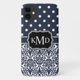 Funda Para iPhone 11 Trio Monogramed Navy Damask