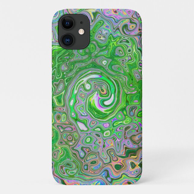 Funda De Case-Mate Para iPhone Trippy Lime Green y Pink Resumen Swirt Retro (Reverso)