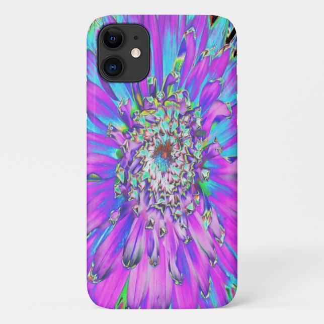 Funda De Case-Mate Para iPhone Trippy Resumen Aqua, Lime Green y Purple Dahlia (Reverso)