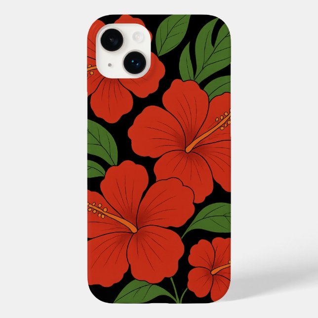 Funda De Case-Mate Para iPhone Tropical Elegance Red Hibiscus on Black (Reverso )