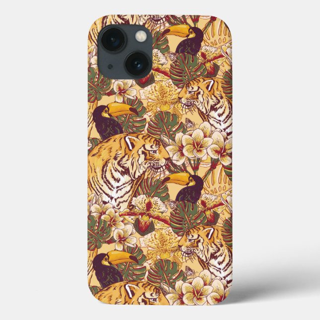 Funda De Case-Mate Para iPhone Tropical Floral Pattern With Tiger (Reverso)