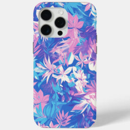 Funda Para iPhone 15 Pro Max 🌺 Tropical Pink & Blue Floral Pattern - Fresh & V