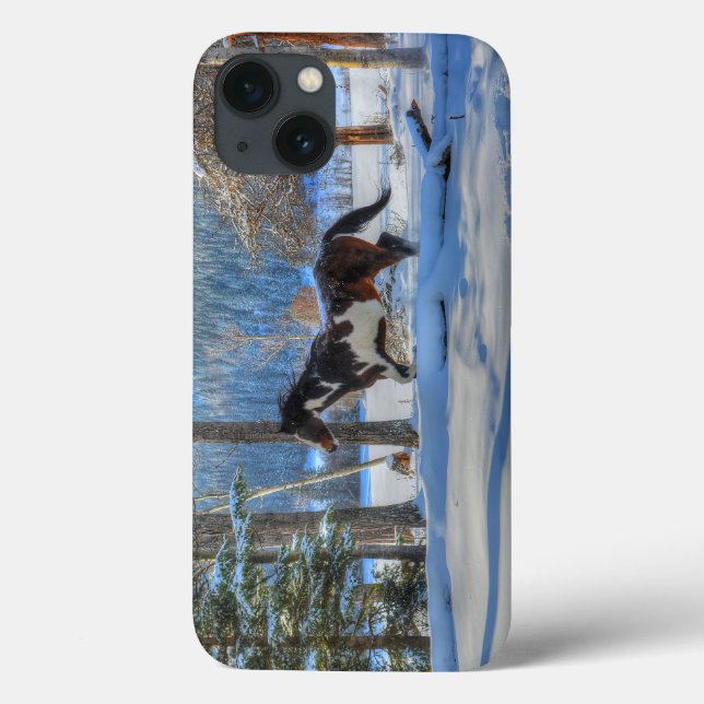 Funda De Case-Mate Para iPhone Trotting Pinto Paint Stallion & Winter Snoweather (Reverso)