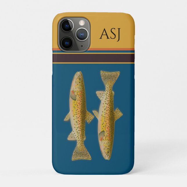 Funda De Case-Mate Para iPhone Trucha pescadora de la mosca azul monogramada (Reverso)