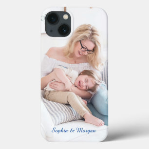 Funda Para iPhone 13 Tu foto y nombre(s) o mensaje en letra azul