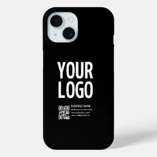 Funda Para iPhone 15 Tu logotipo con código QR editable y texto
