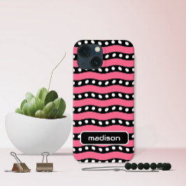 Funda Para iPhone 13 Mini Tu nombre es divertido, rayas rosadas y negras con