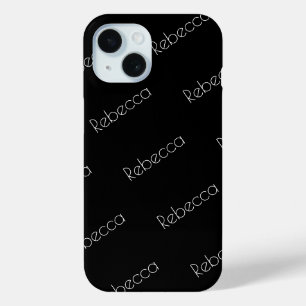 Funda Para iPhone 15 Tu Nombre Tipografía Blanca Moderna sobre Negro