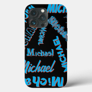 Funda Para iPhone 13 Pro Tu patrón de nombre monograma azul rojo negro colo