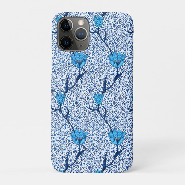 Funda De Case-Mate Para iPhone Tulip Damask de Art Nouveau, azul cobalto (Reverso)