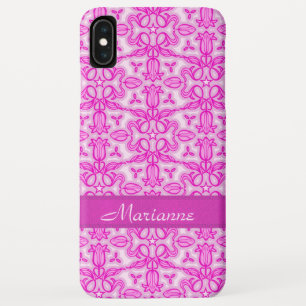 Funda Para iPhone XS Max Tulip damask patrón púrpura nombre rosa