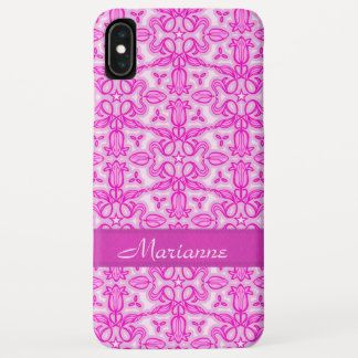 Funda Para iPhone XS Max Tulip damask patrón púrpura nombre rosa