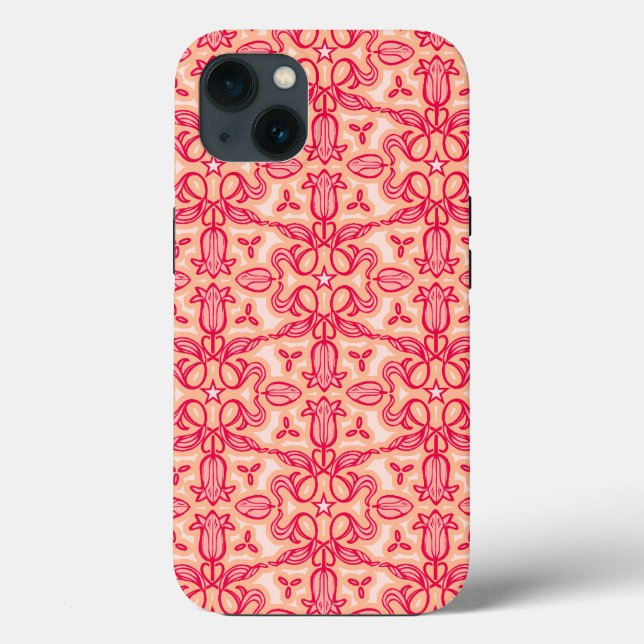 Funda De Case-Mate Para iPhone Tulip floral damasco rojo primavera rosada (Reverso )