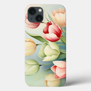 Funda Para iPhone 13 Tulip Garden De Acuarela En Sage Green