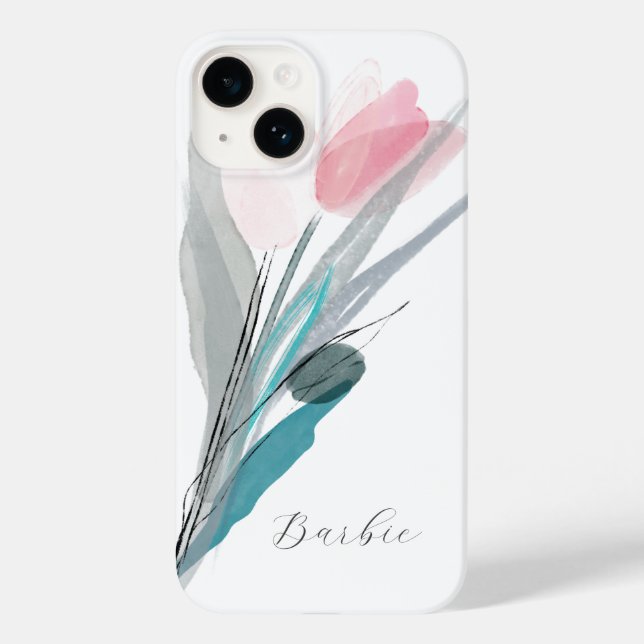 Funda De Case-Mate Para iPhone Tulipán acuarela moderna (Reverso )