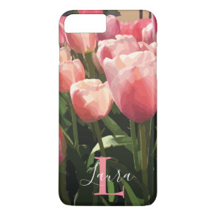 Funda Para iPhone 8 Plus/7 Plus Tulipanes de coral rosado monograma