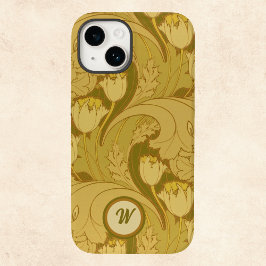 Funda Para iPhone 14 De Case-Mate Tulipanes de época y hojas de Acanthus con monogra