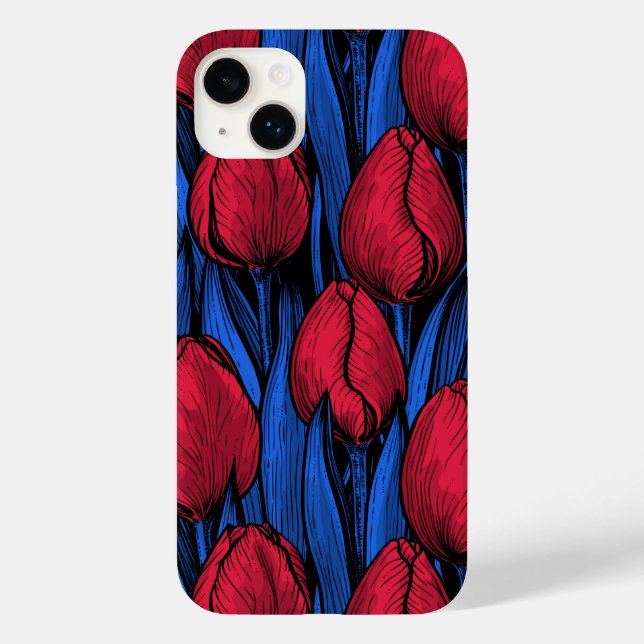 Funda De Case-Mate Para iPhone Tulipanes en rojo y azul (Reverso )
