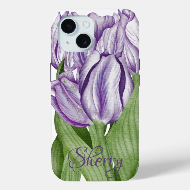 Funda De Case-Mate Para iPhone Tulipanes morados a tiempo de primavera (Reverso )