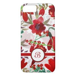 Funda Para iPhone 8/7 Tulipanes rojos de la acuarela, monograma