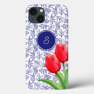 Funda Para iPhone 13 Tulipanes rojos elegantes Floral de primavera Mono