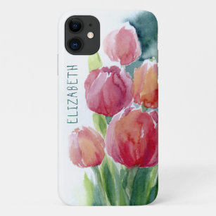 Funda Para iPhone 11 Tulipanes rojos flor de manantial acuarela 