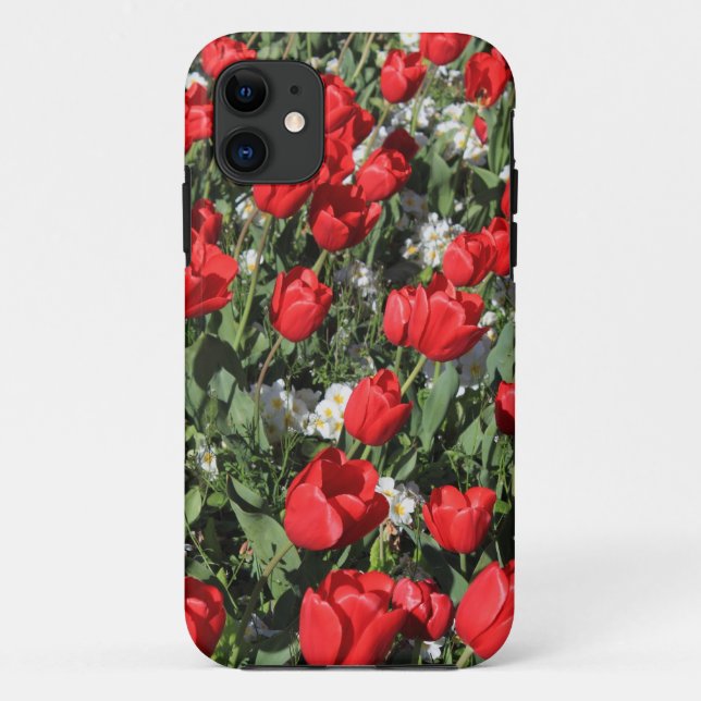 Funda De Case-Mate Para iPhone Tulipanes rojos y primores blancos (Reverso)