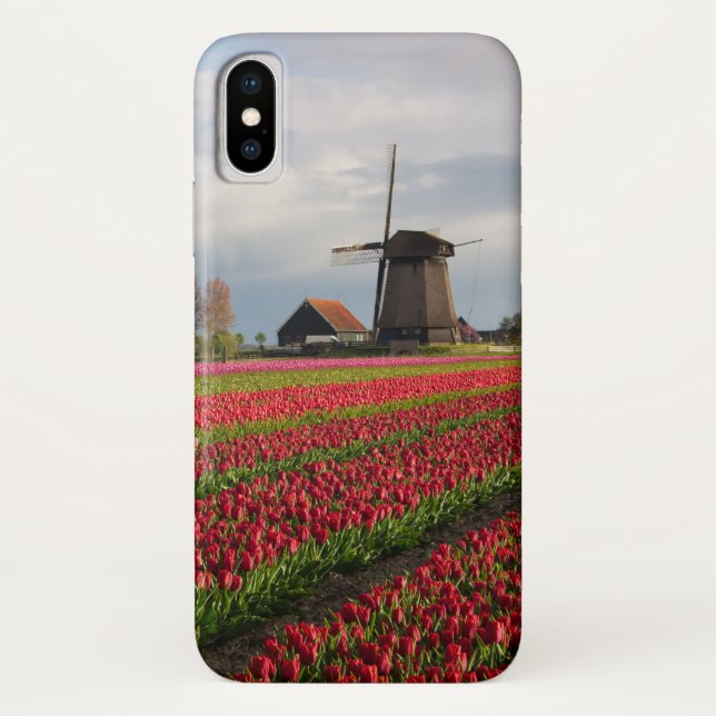 Funda De Case-Mate Para iPhone Tulipanes rojos y un molino de viento (Reverso)