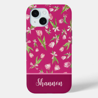 Funda Para iPhone 15 Tulipanes rosados con estuche para iPhone Bows