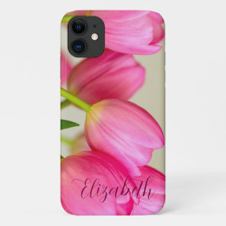 Funda Para iPhone 11 Tulipanes rosados personalizados