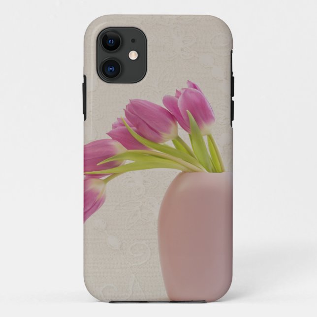 Funda De Case-Mate Para iPhone Tulipanes rosados y encaje (Reverso)