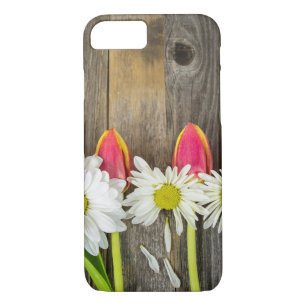 Funda Para iPhone 8/7 tulipanes y margaritas en madera