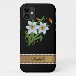 Funda Para iPhone 11 Tulipanes y Narcisos Nombre Personalizado en Oro