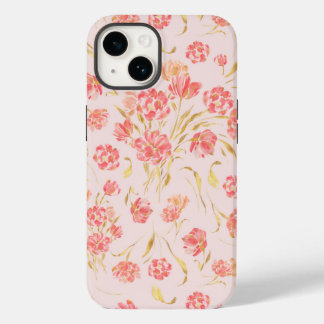 Funda Para iPhone 14 De Case-Mate Tulipina floral rosa y dorada