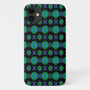 Funda Para iPhone 11 Tulips Artdeco de estilo retro azul negro verde