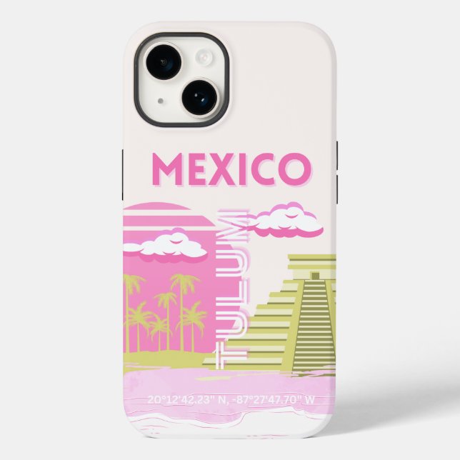 Funda De Case-Mate Para iPhone Tulum, México, arte de viajes, rosa (Reverso )
