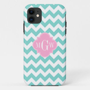 Funda Para iPhone 11 Turq / Aqua Whats Chevron Rosa 3 Monograma Inicial
