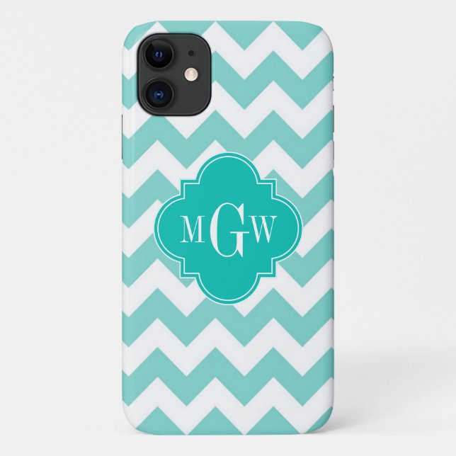 Funda De Case-Mate Para iPhone Turq / Aqua Whats Chevron Verde azulado 3 Monogram (Reverso)