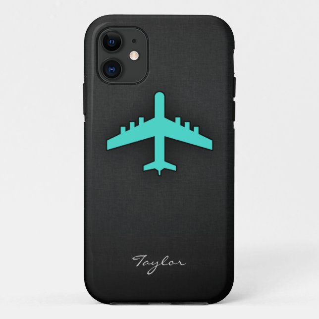Funda De Case-Mate Para iPhone Turquesa; avión verde azul (Reverso)