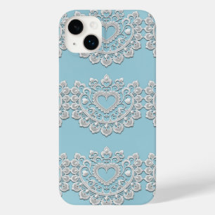 Funda Para iPhone 14 Plus De Case-Mate Turquesa Azul Blanco Encaje Corazón Boda Novia