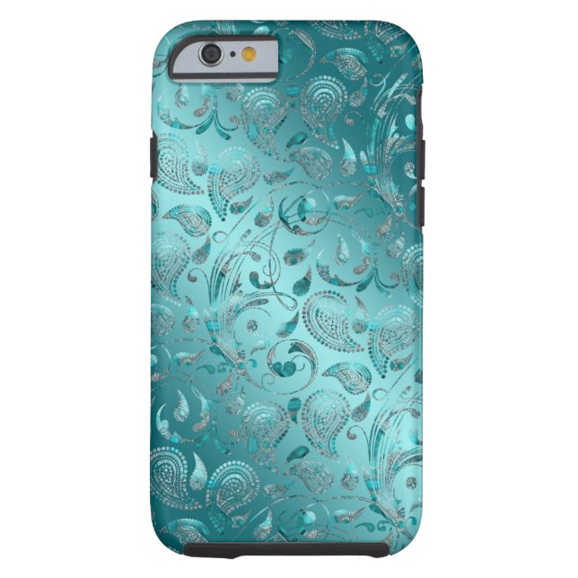 Funda De Case-Mate Para iPhone Turquesa brillante de Paisley (Reverso)