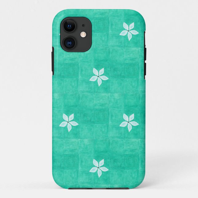 Funda De Case-Mate Para iPhone Turquesa con flor blanca (Reverso)
