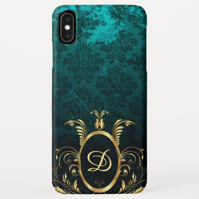Funda De Case-Mate Para iPhone Turquesa Damask personalizado de lujo (Reverso)