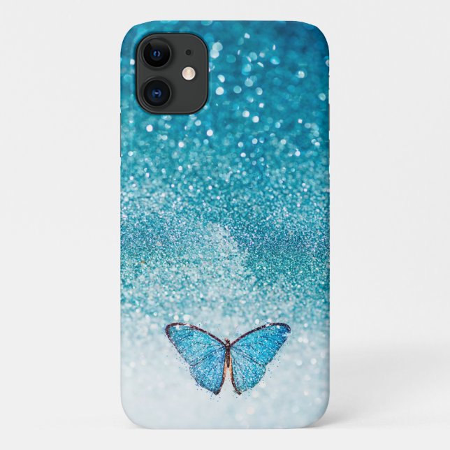 Funda De Case-Mate Para iPhone Turquesa espumosa con mariposa (Reverso)