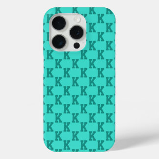 Funda Para iPhone 15 Pro Turquesa Moderna Monograma Nombre Color Sólido | V