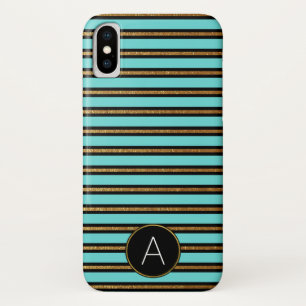 Funda Para iPhone X Turquesa, negro y Relieve metalizado dorado del