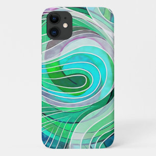 Funda Para iPhone 11 Turquesa pálido y garabato de aqua con líneas blan