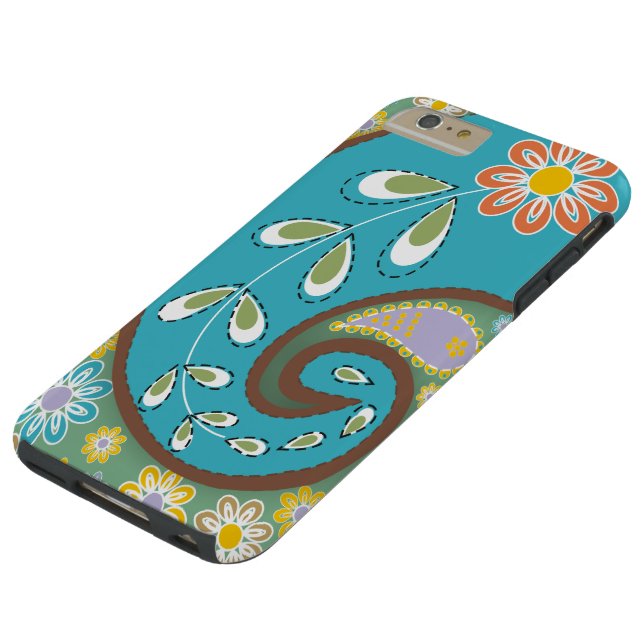 Funda De Case-Mate Para iPhone Turquesa retro, personalizado paisley marrón (Parte superior)