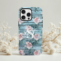 Turquesa Rosa Floral Monograma Chic Desgastado